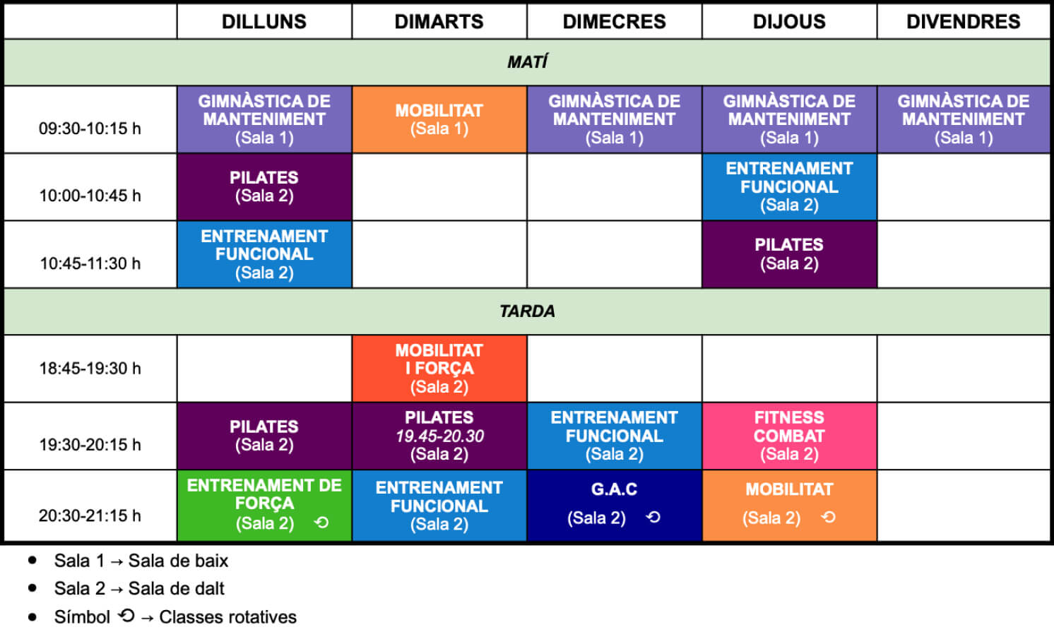 Horario actividades dirigidas